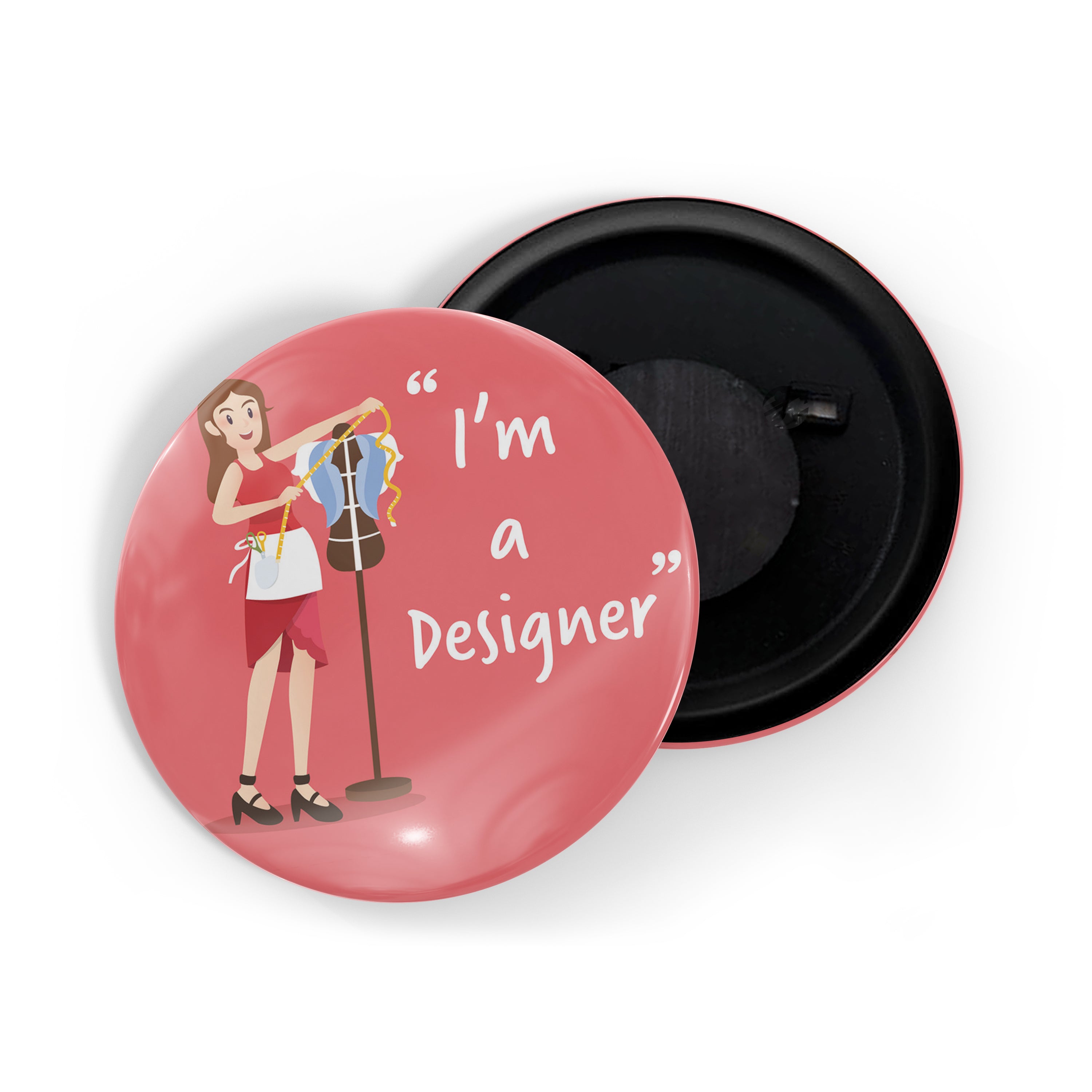dhcrafts Round Fridge Magnet Red Color Profession I'm A Designer Glossy Finish Design Pack of 1 (58 mm)
